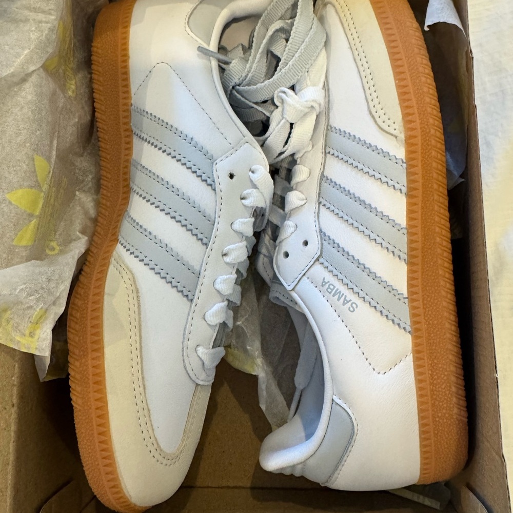 NWT Adidas Samba White Blue and Gum Sneakers